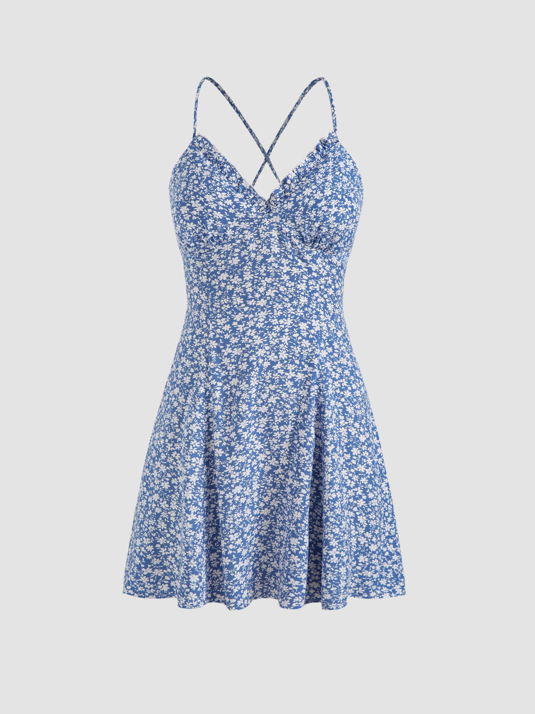 Blumiges, rückenloses Mini-Kleid mit Schnürung