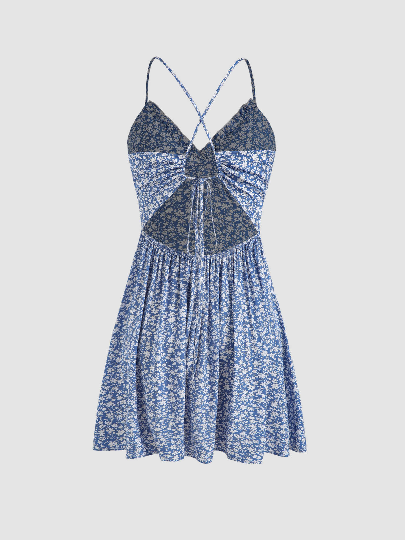 Floral Lace Up Backless Mini Dress