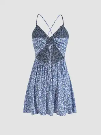 Blumiges, rückenloses Mini-Kleid mit Schnürung