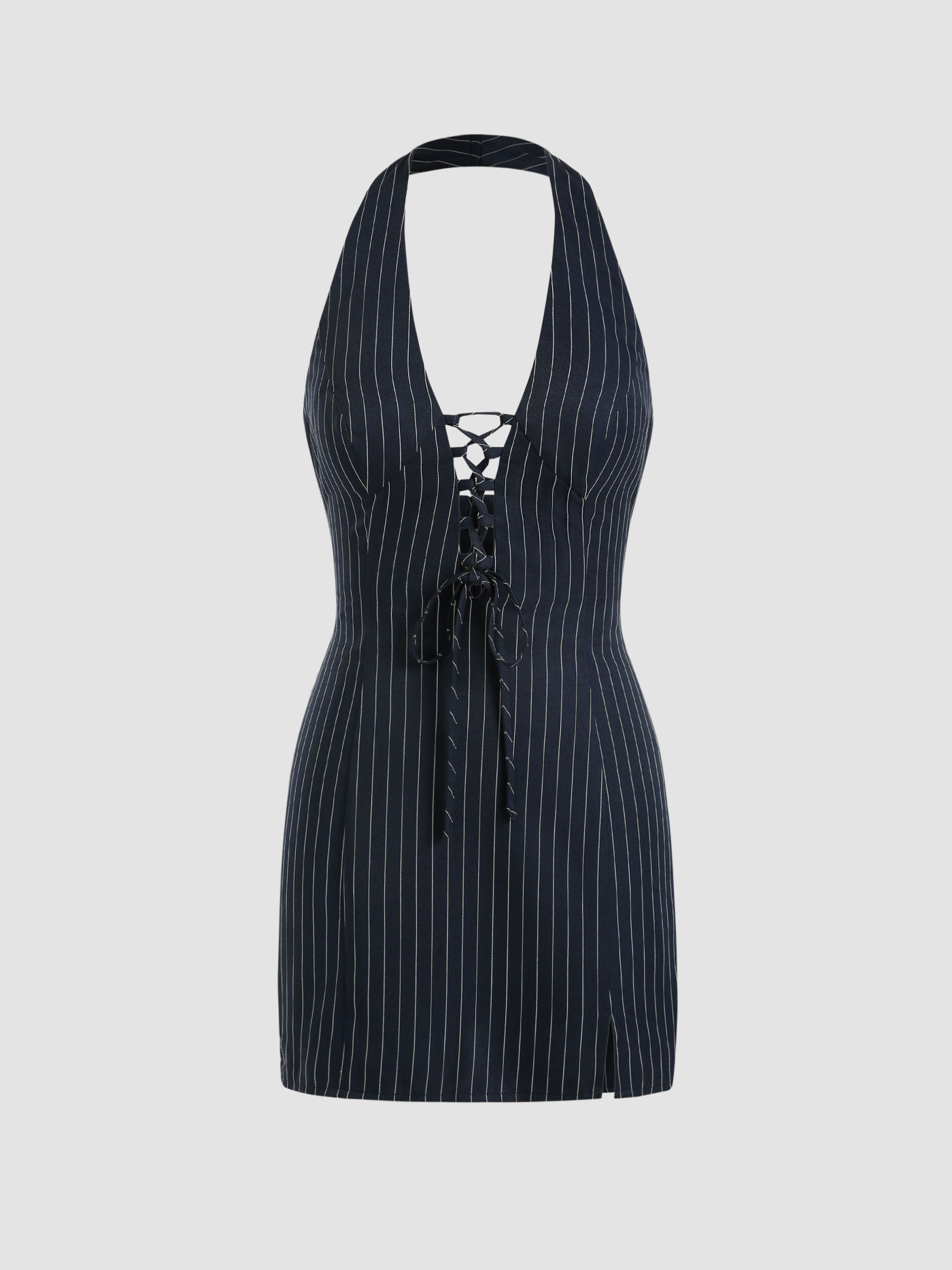 Striped Lace up Halter Mini Dress