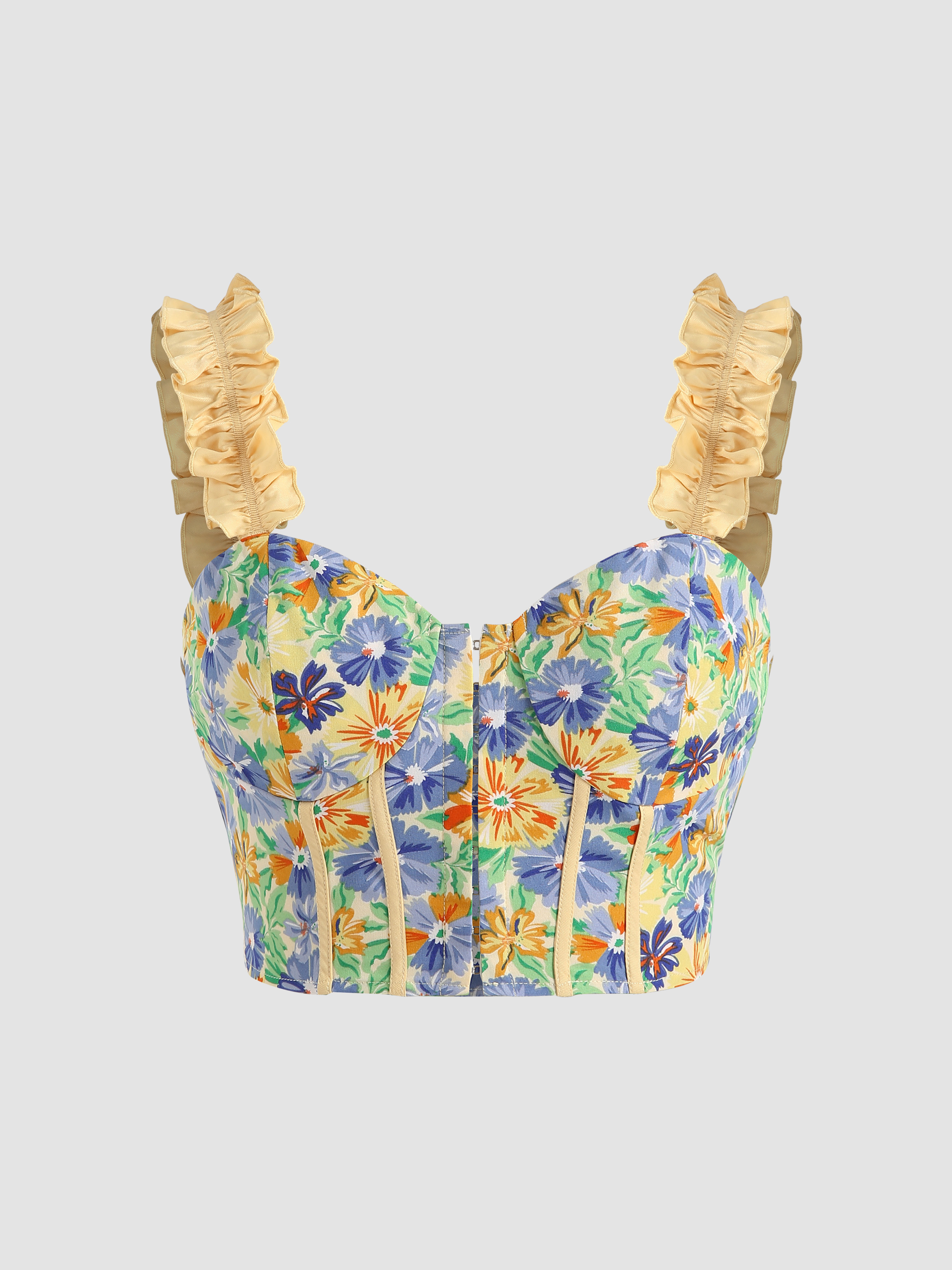 Floral Ruffle Corset Tank Top Cider