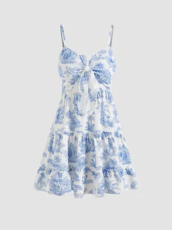 Toile de Jouy Schleifen Mini Kleid