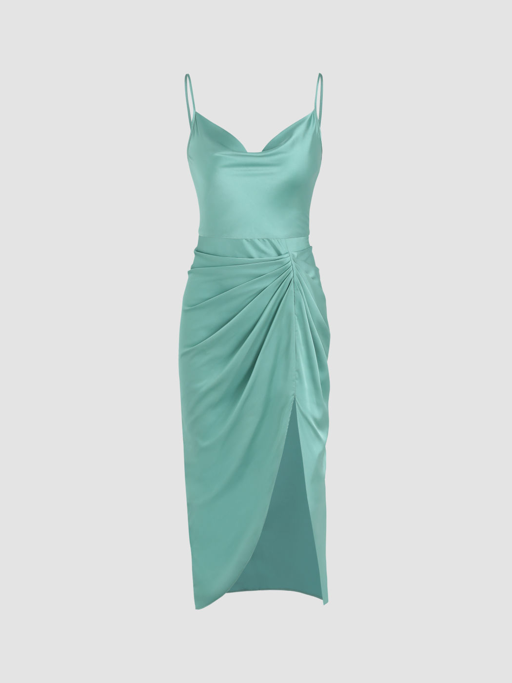 Solids Midikleid mit Wasserfallausschnitt und Schlitz