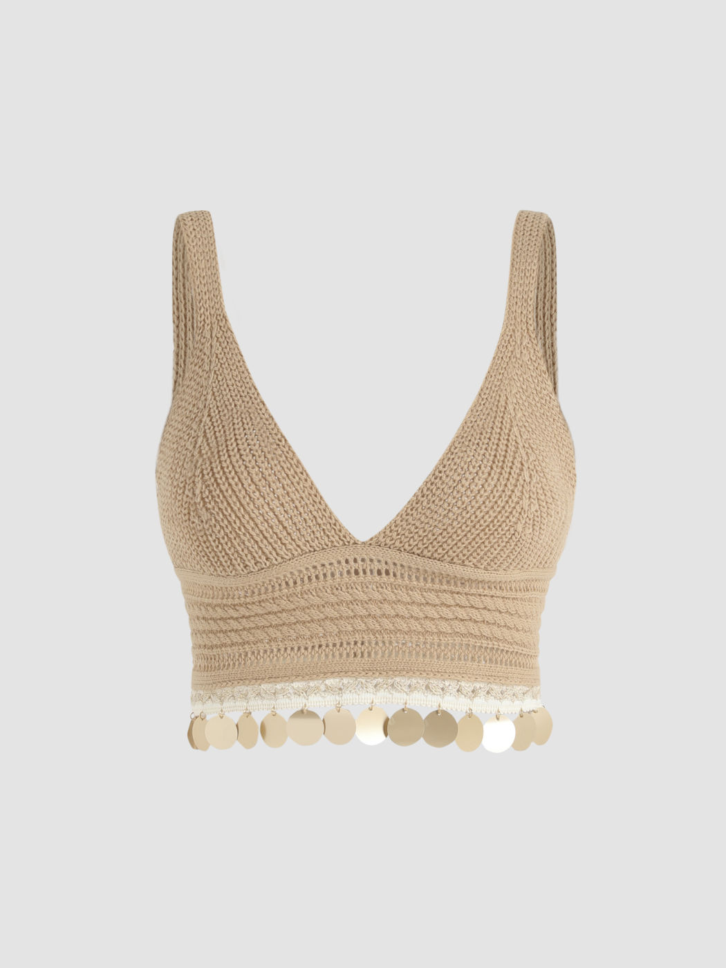 Solid Tassel Knit Crop Tank Top