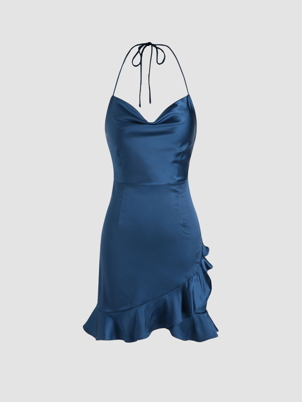 Einfarbiges Minikleid mit Wasserfallausschnitt und Rüschen