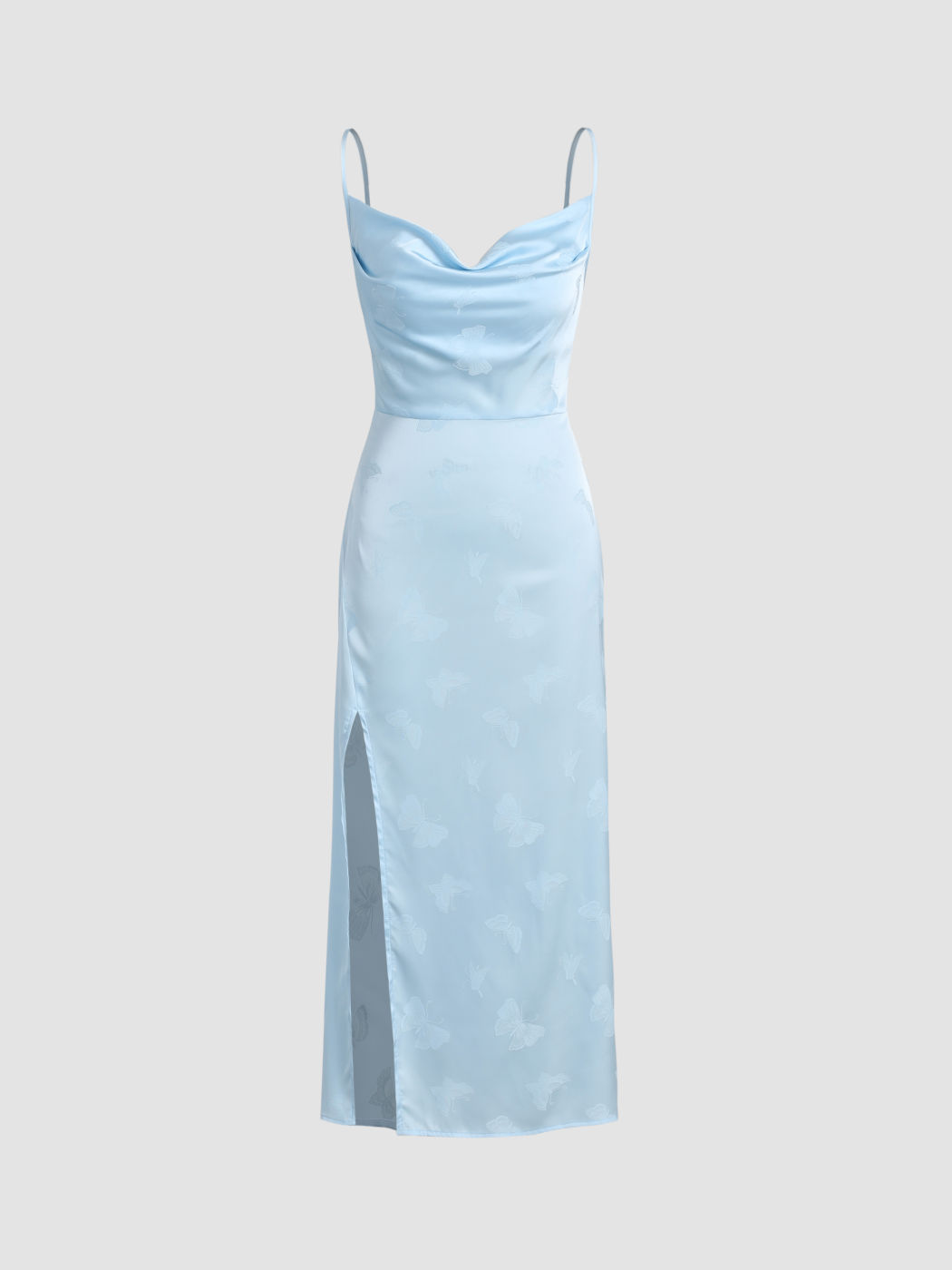 Midikleid mit Wasserfallausschnitt und Schmetterlingsdruck