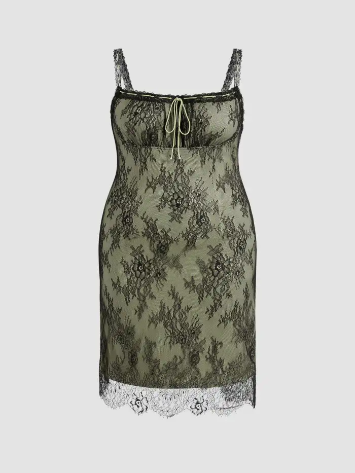 Curve&Plus Lace Knot Front Cami Dress For Date Party/Clubbing Curve&Plus Lace Knot Front Cami Dress For Date Party/Clubbing