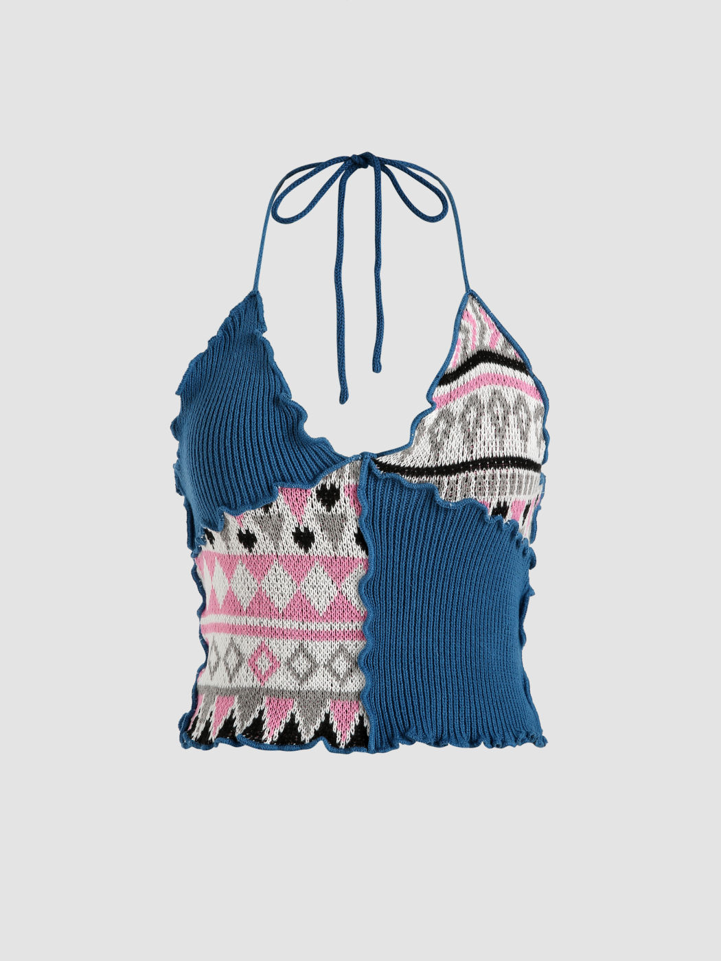 Geometric Patchwork Halter Top