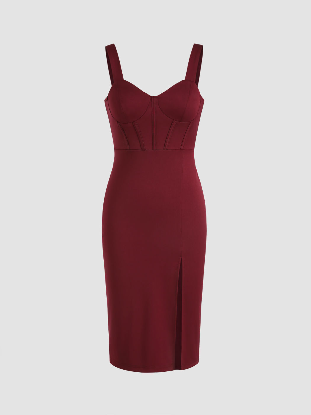 Solid Slit Bustier Cami Midi Dress