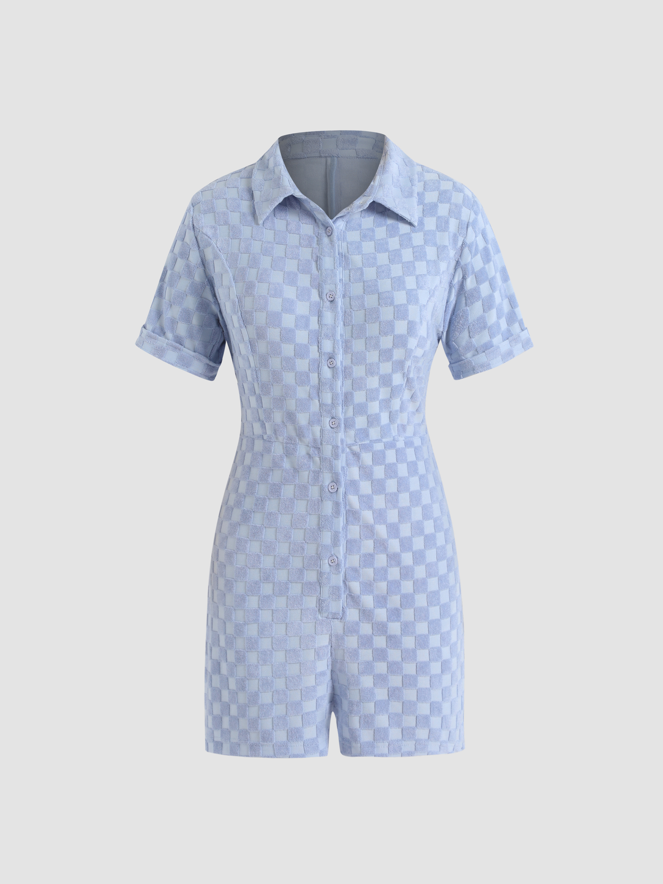 Check Pattern Polo Romper Cider