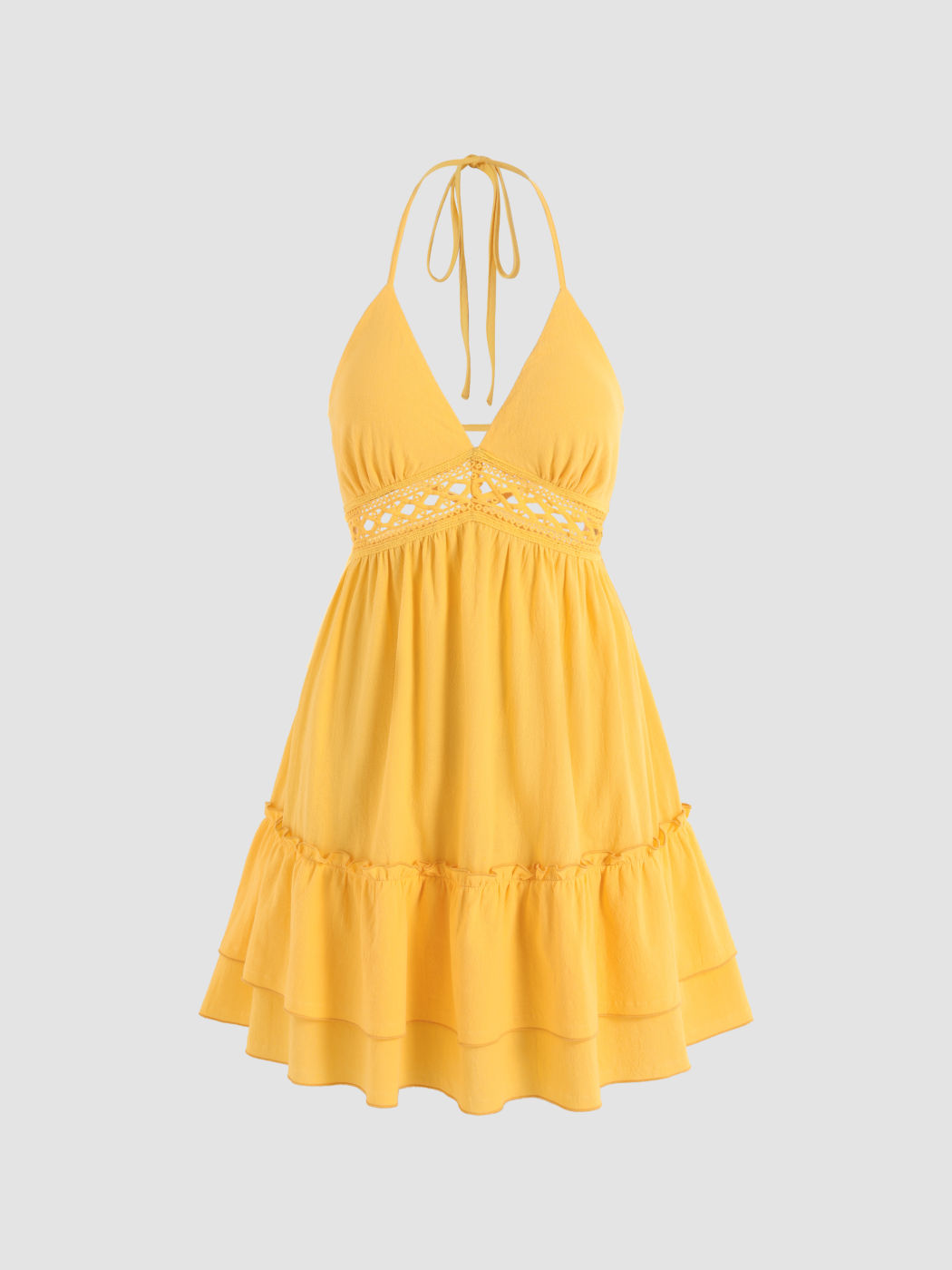 Solid Hollow Out Halter Mini Dress For Date