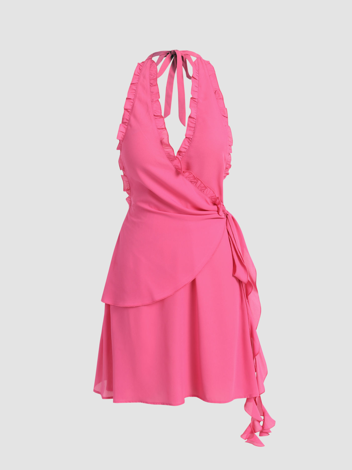 Backless Ruffle Mini Wrap Dress