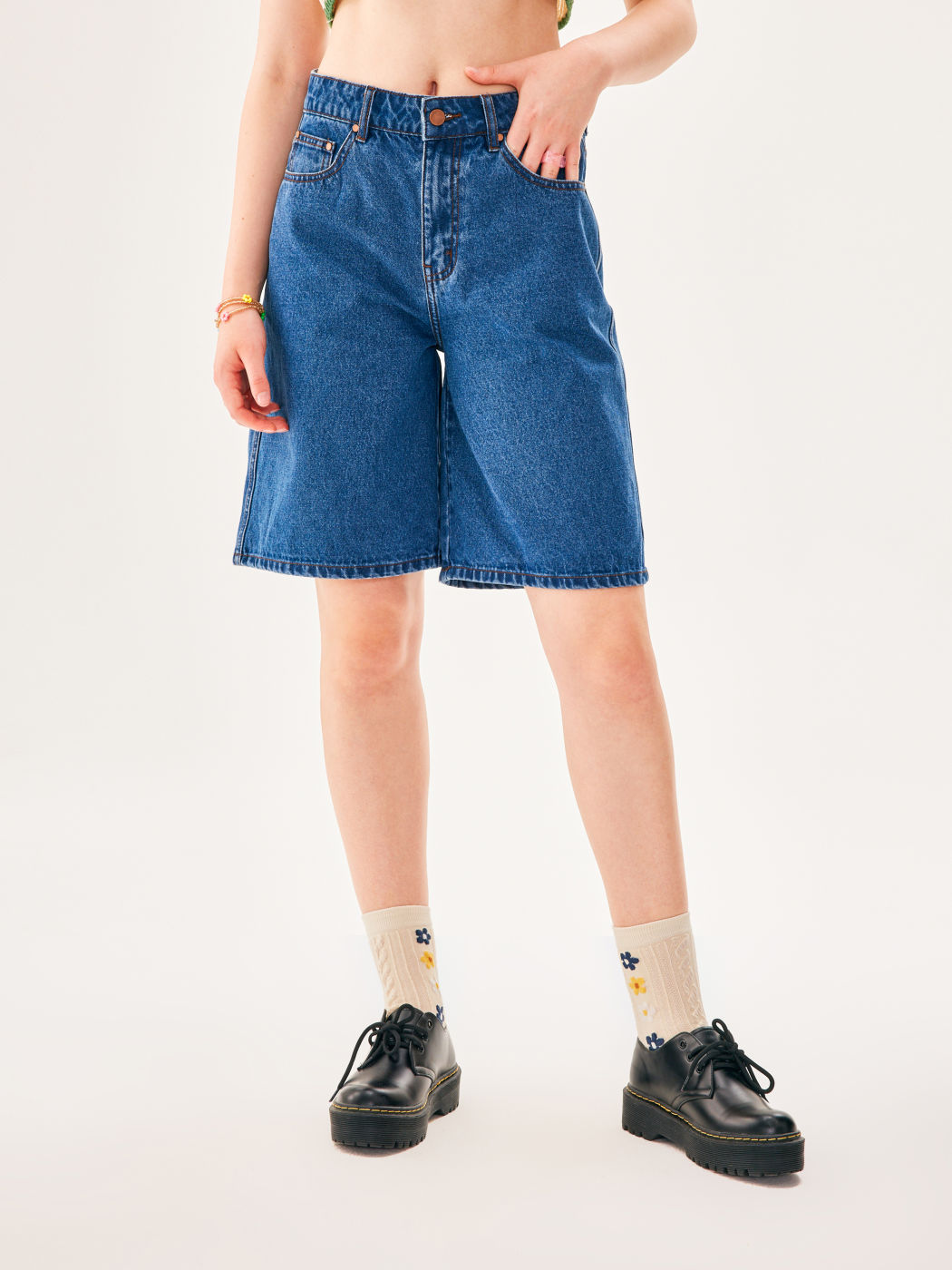 Denim-Midi-Shorts mit Reißverschluss