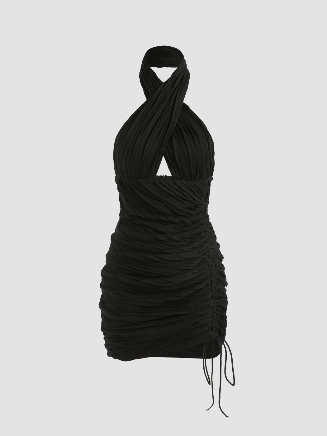 Einfarbiges, gerafftes Minikleid mit Neckholder-Textur