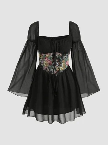 Korsett-Minikleid mit Blumenschnürung