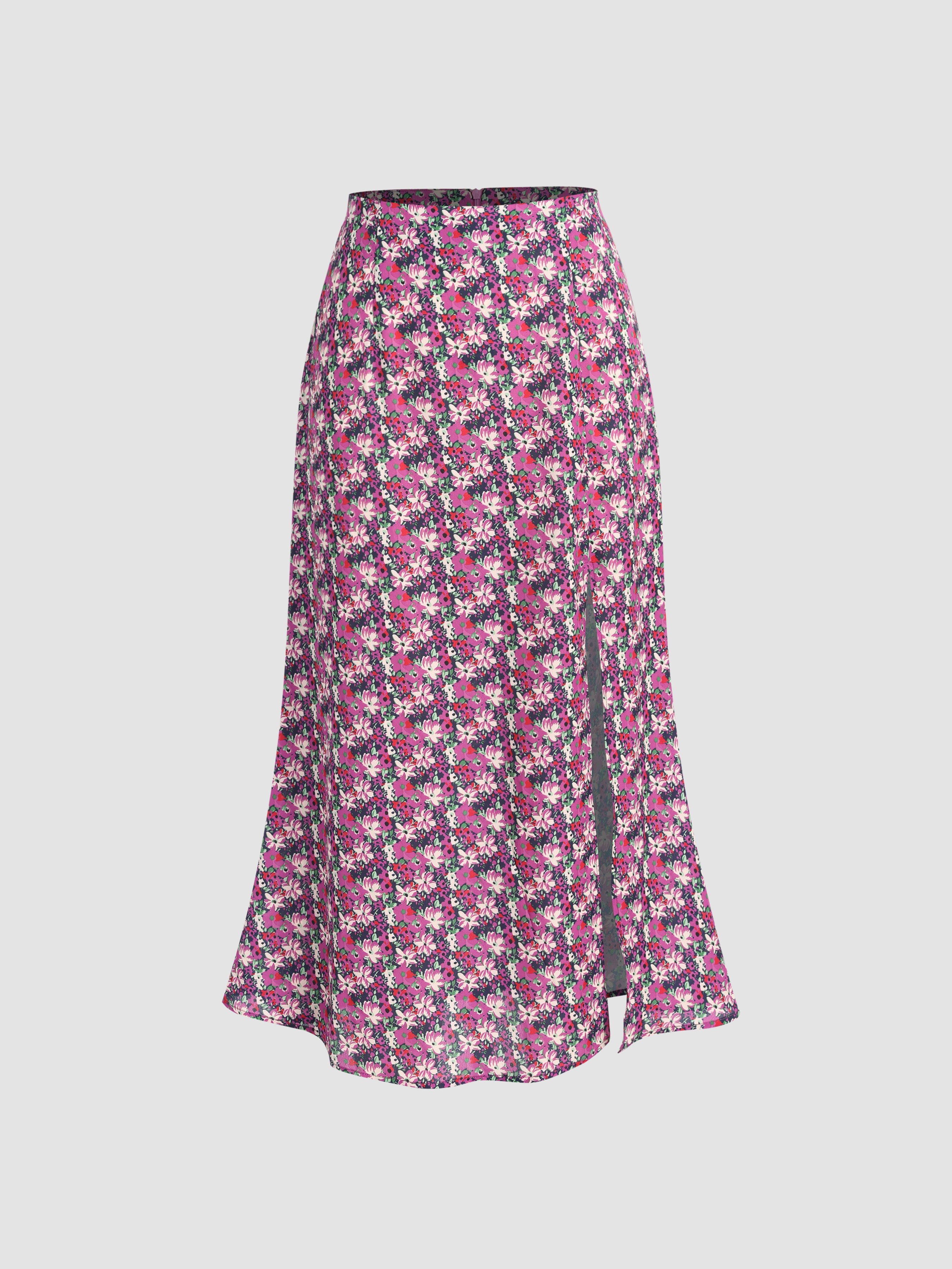 Floral Slit At Side Midi Skirt Cider