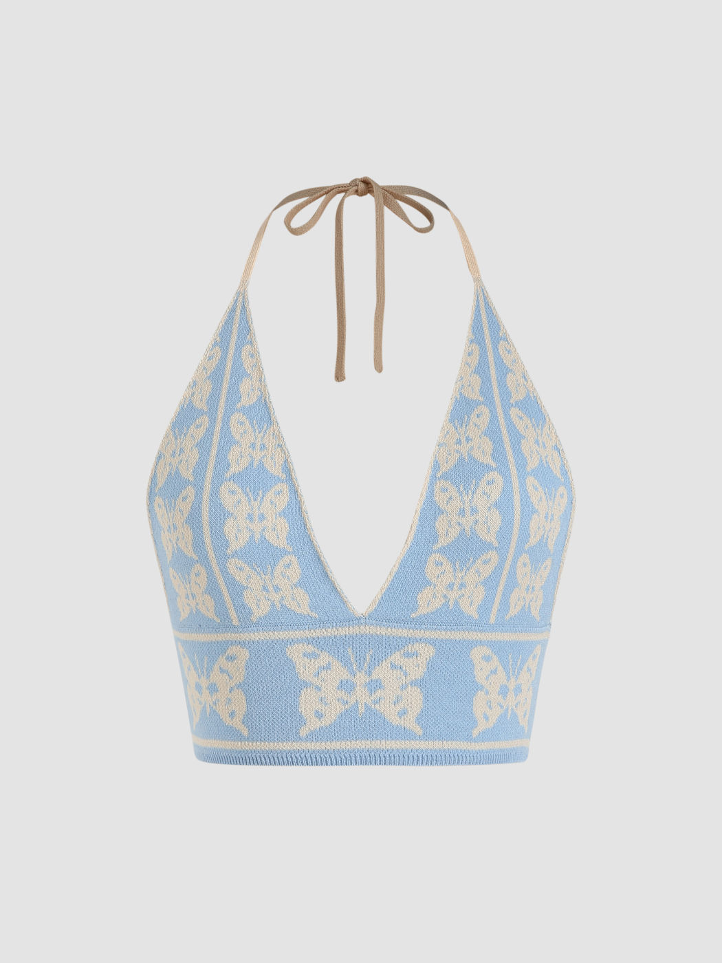  Schmetterling Blau Gestricktes Halter Oberteil