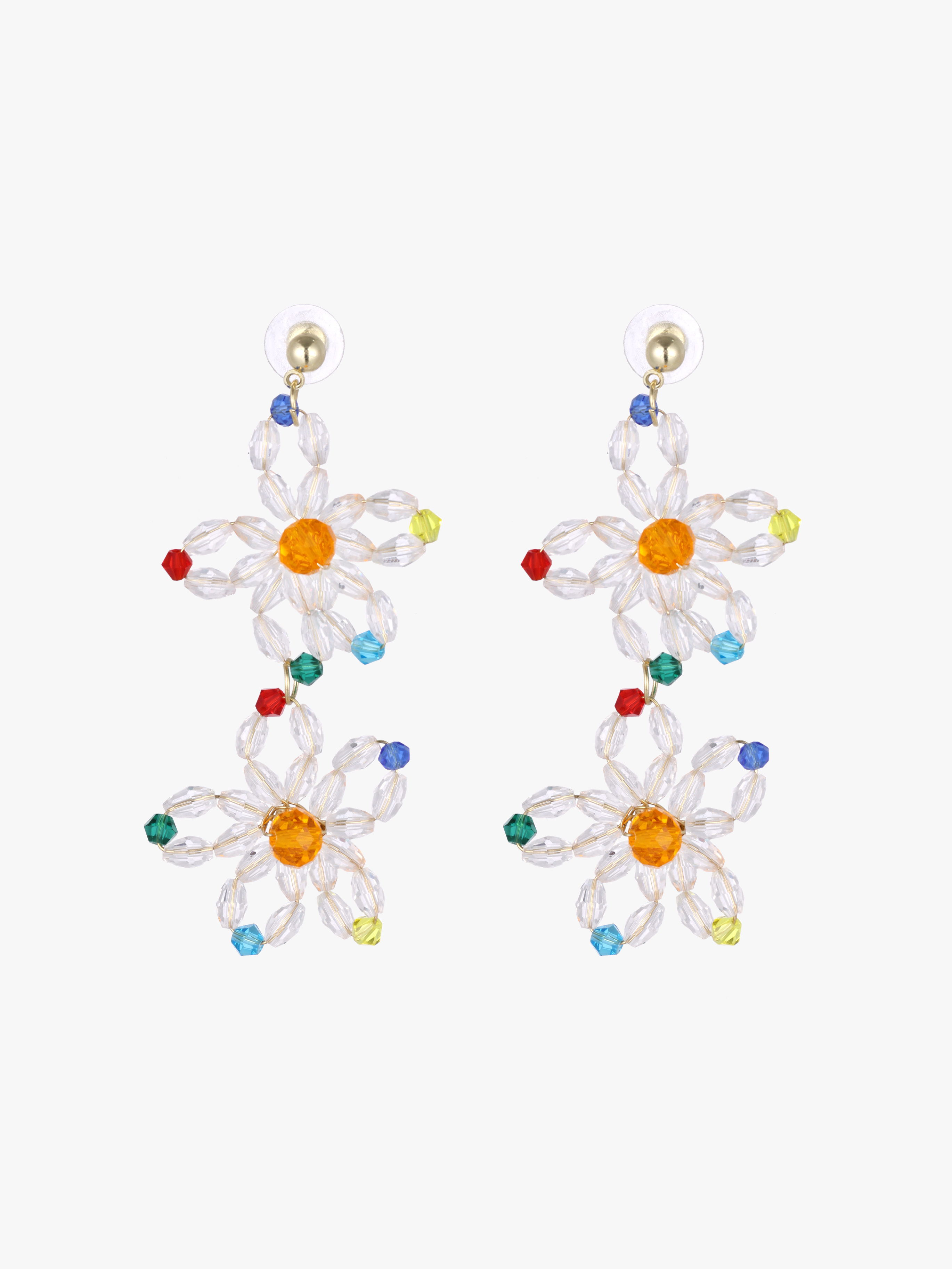 Beaded Flower Drop Earrings Cider