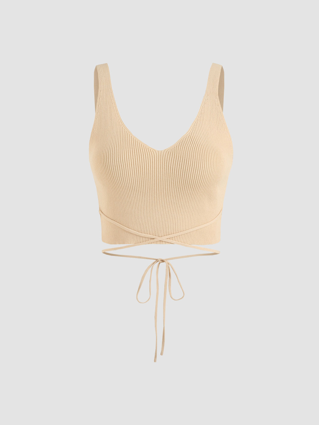  Einfarbiges Rippenstrick Knoten Crop Tank Top
