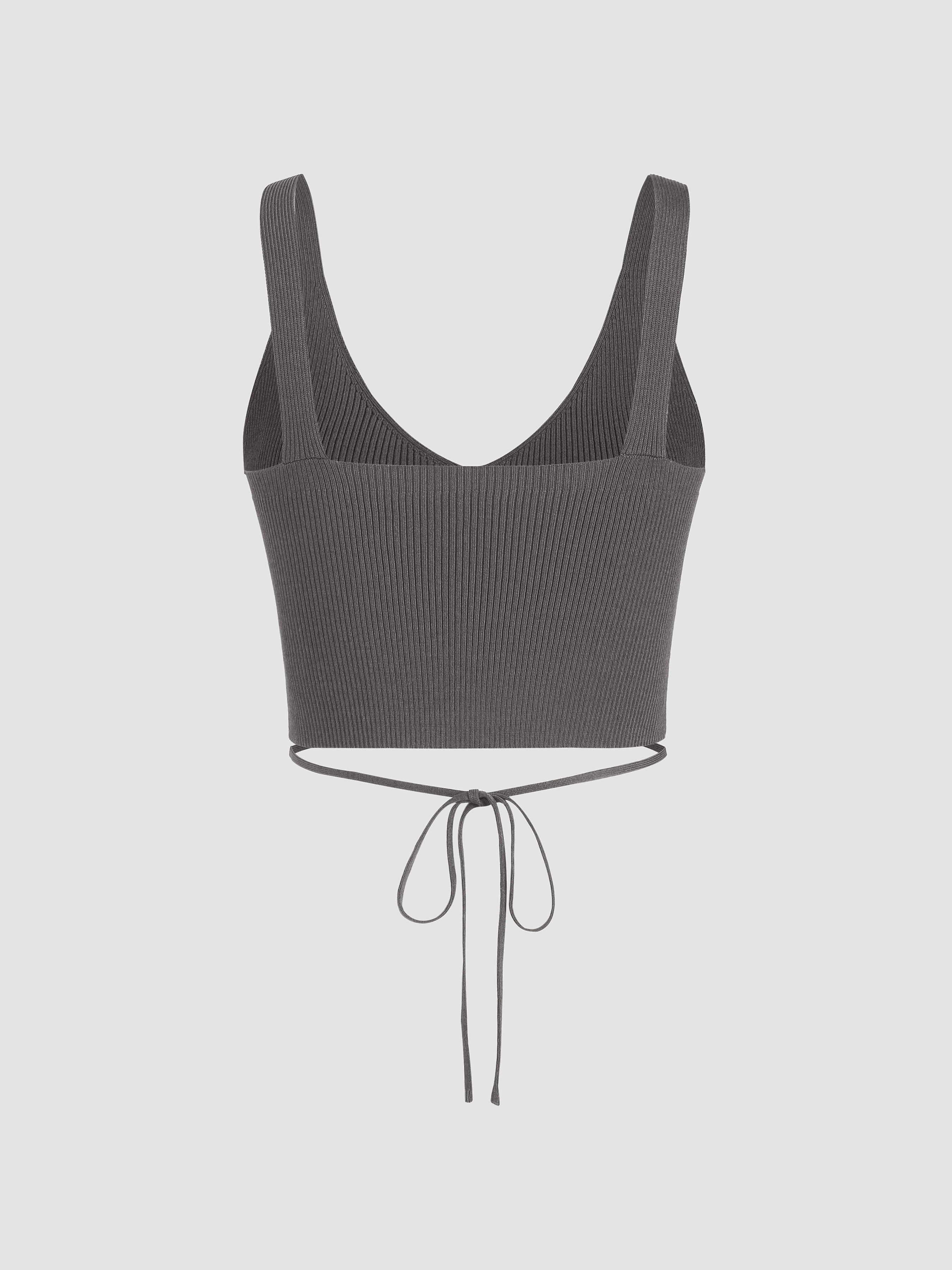 Solid Rib Knit Knotted Crop Tank Top - Cider