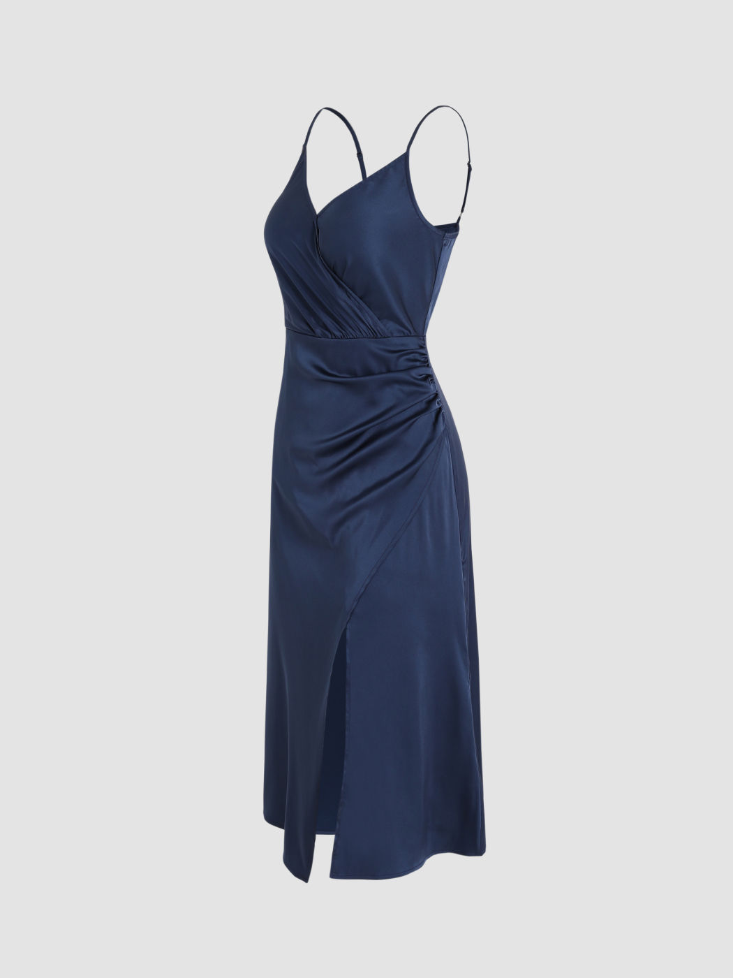Einfarbiges Wrap-Midi-Kleid mit Schlitz