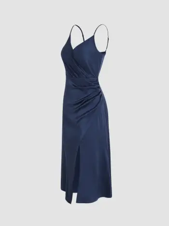 Einfarbiges Wrap-Midi-Kleid mit Schlitz