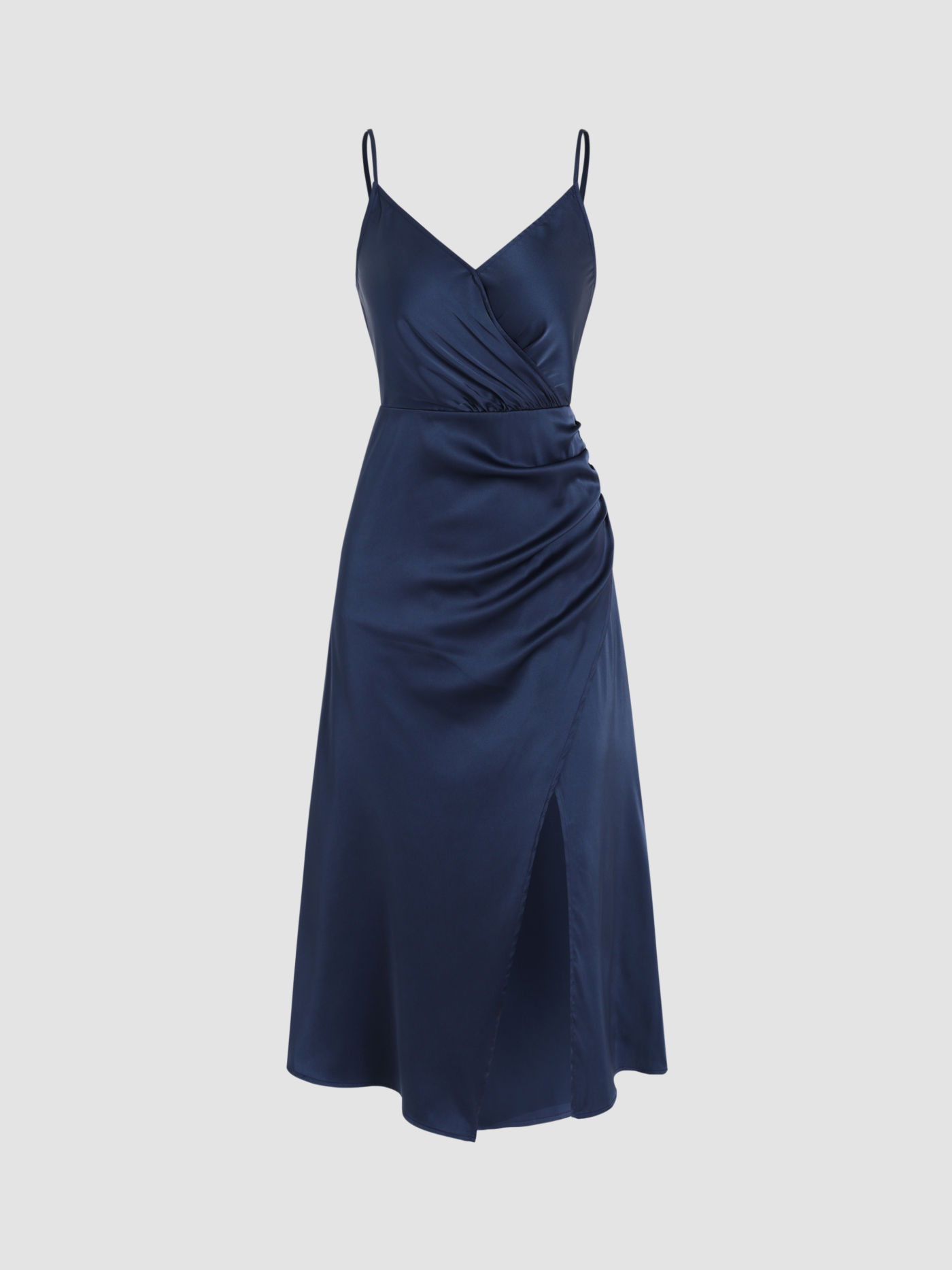 Solid Wrap Slit Midi Dress