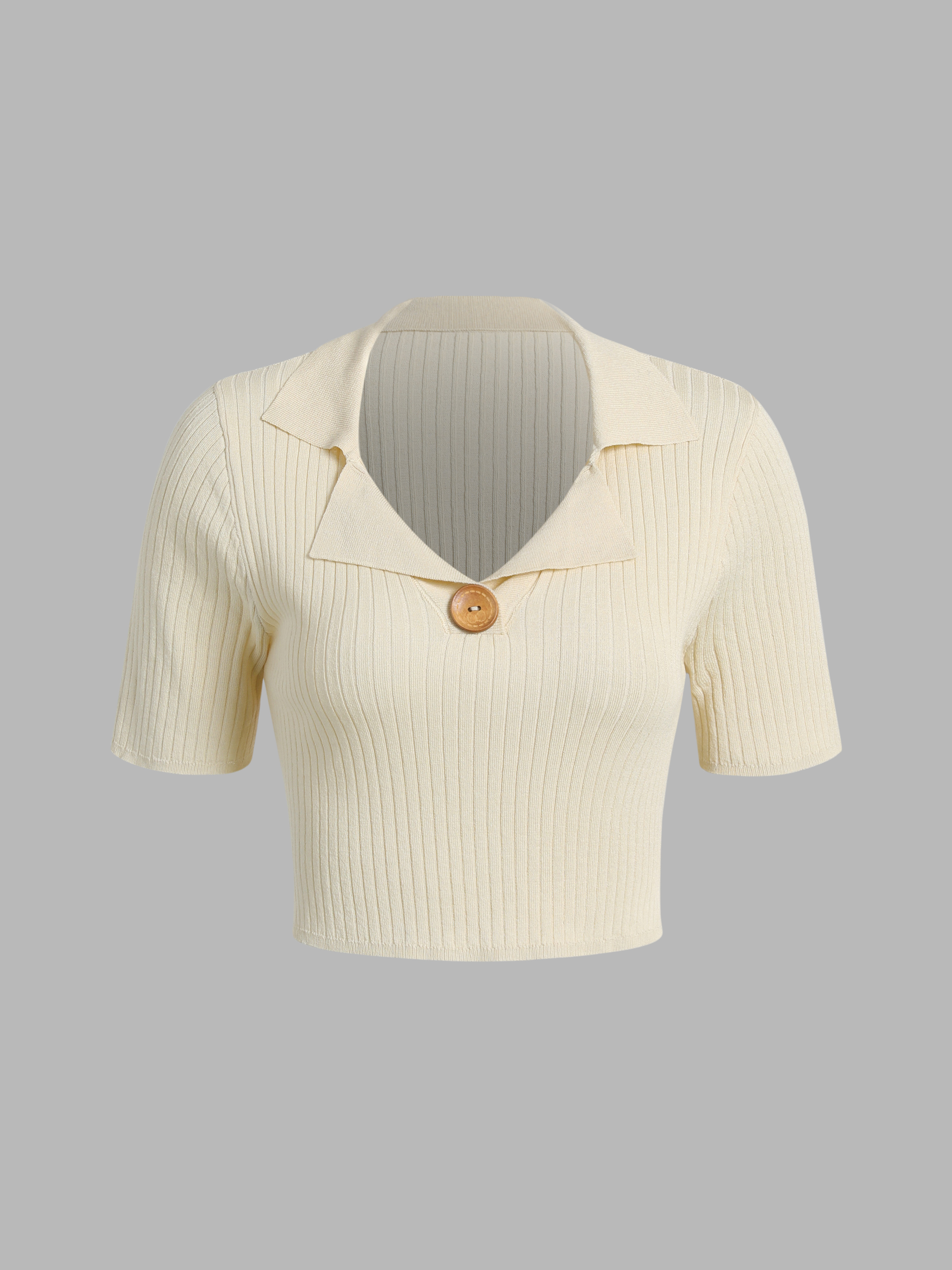 Rib Knit Button Crop Tee