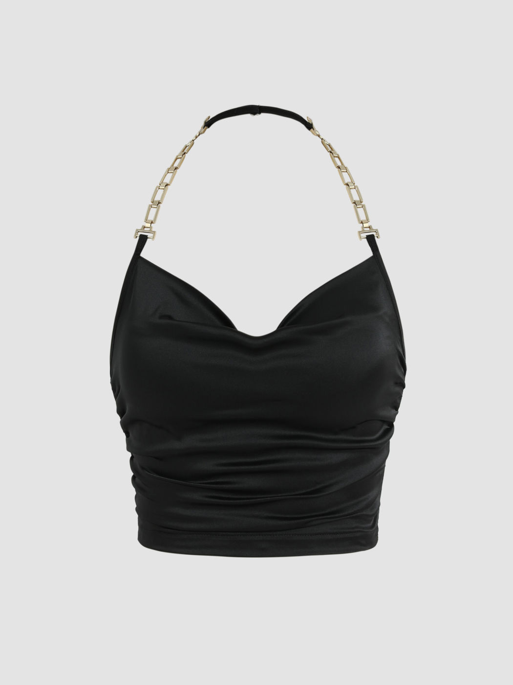 Solid Satin Chain Cowl Neck Tank Top