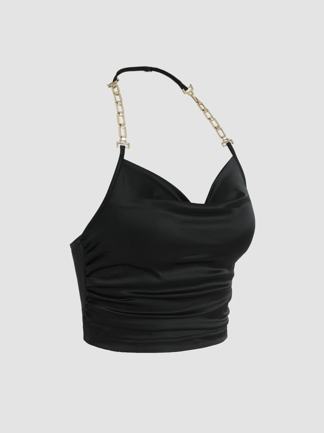 Solid Satin Chain Cowl Neck Tank Top