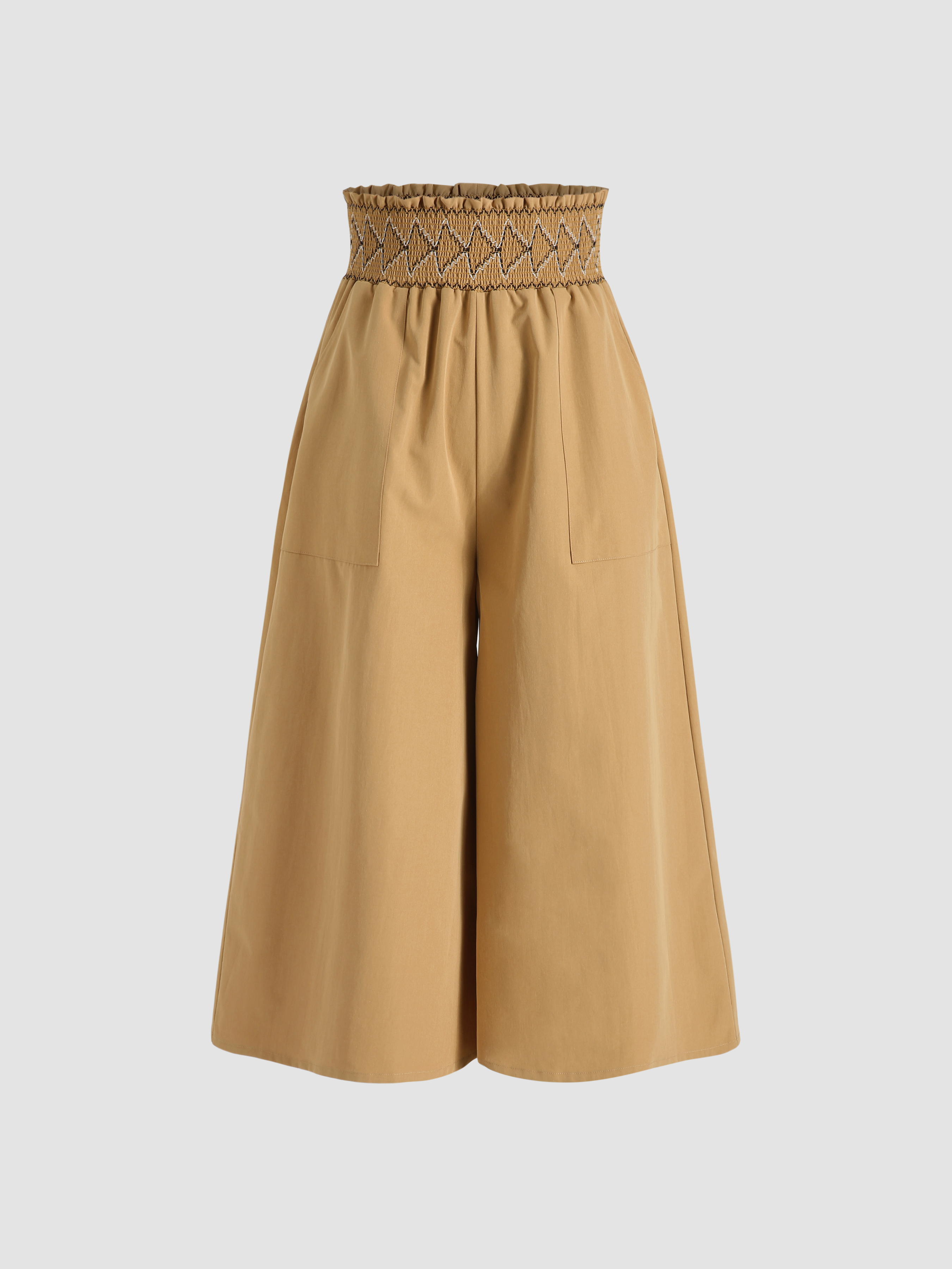 Chevron Shirred Wide Leg Trousers Cider