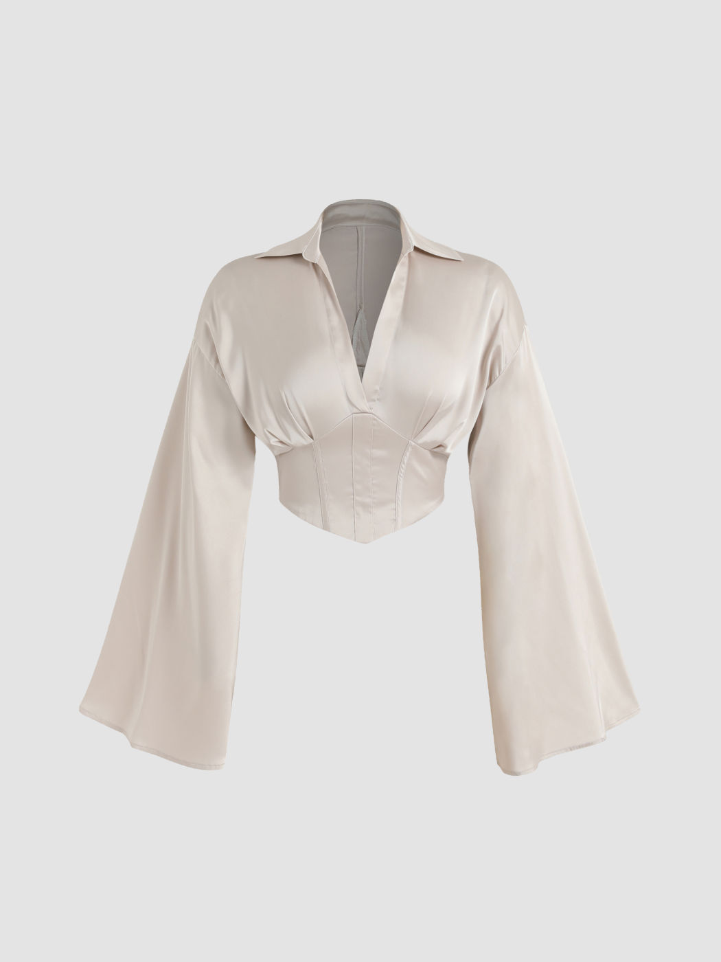 Satin Bell Sleeve Corset Crop Top