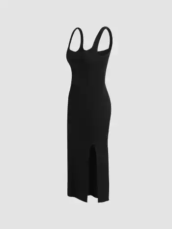 Midikleid aus festem Strick mit Schlitz