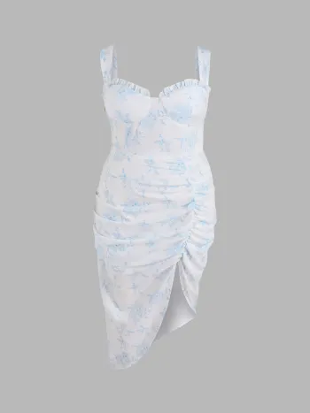 Curve & More Geblümtes Toile de Jouy Midikleid mit Rüschen