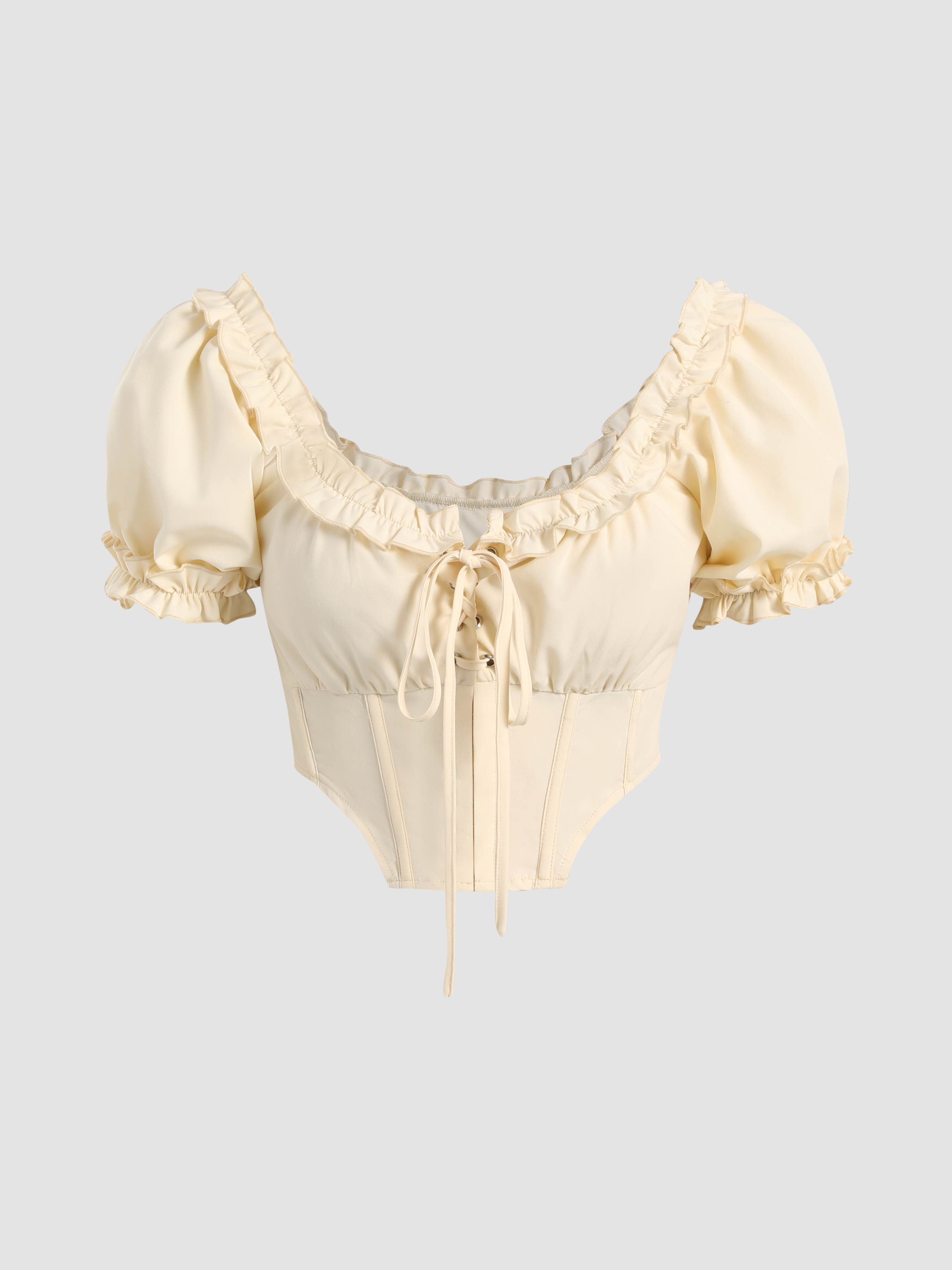 Ruffle Lace Up Corset Blouse - Cider