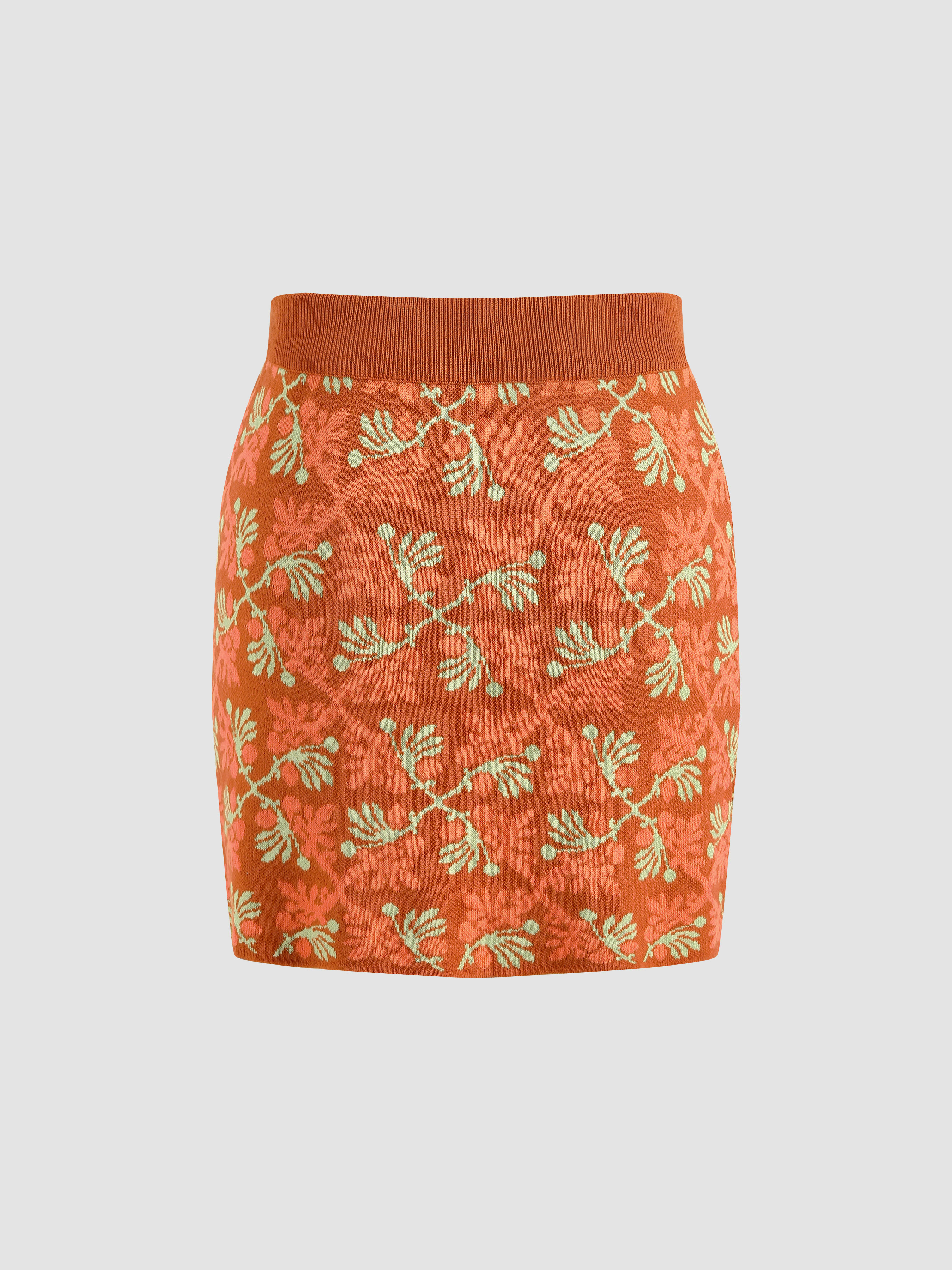 Knit Retro Print Mini Skirt For Daily Casual Date