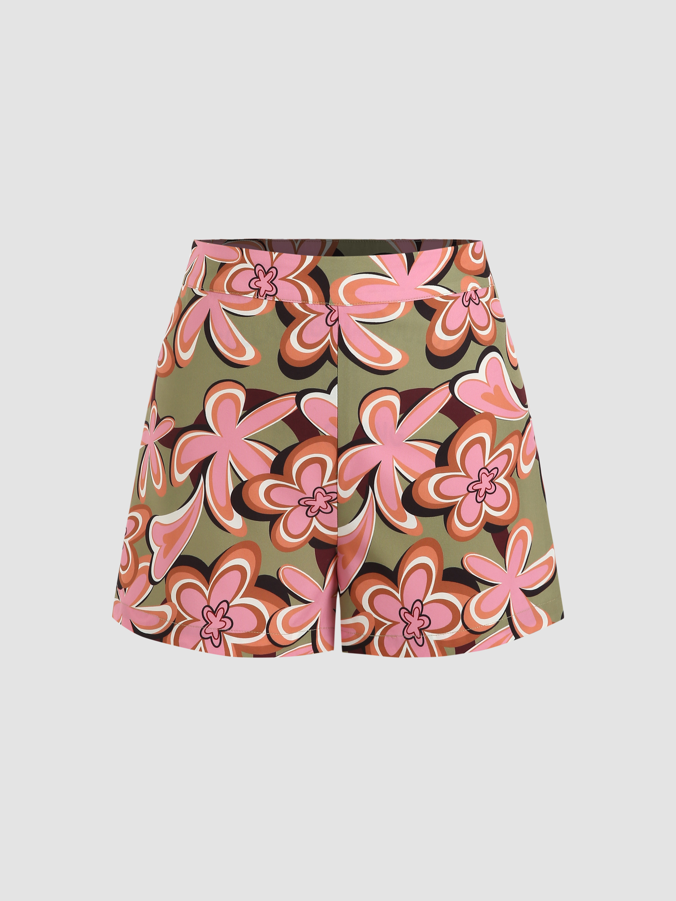 Floral Print Mini Shorts - Cider