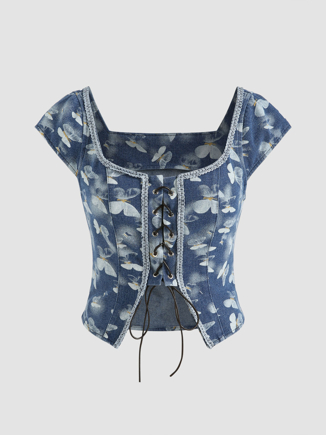 Denim Lace Up Crop Top
