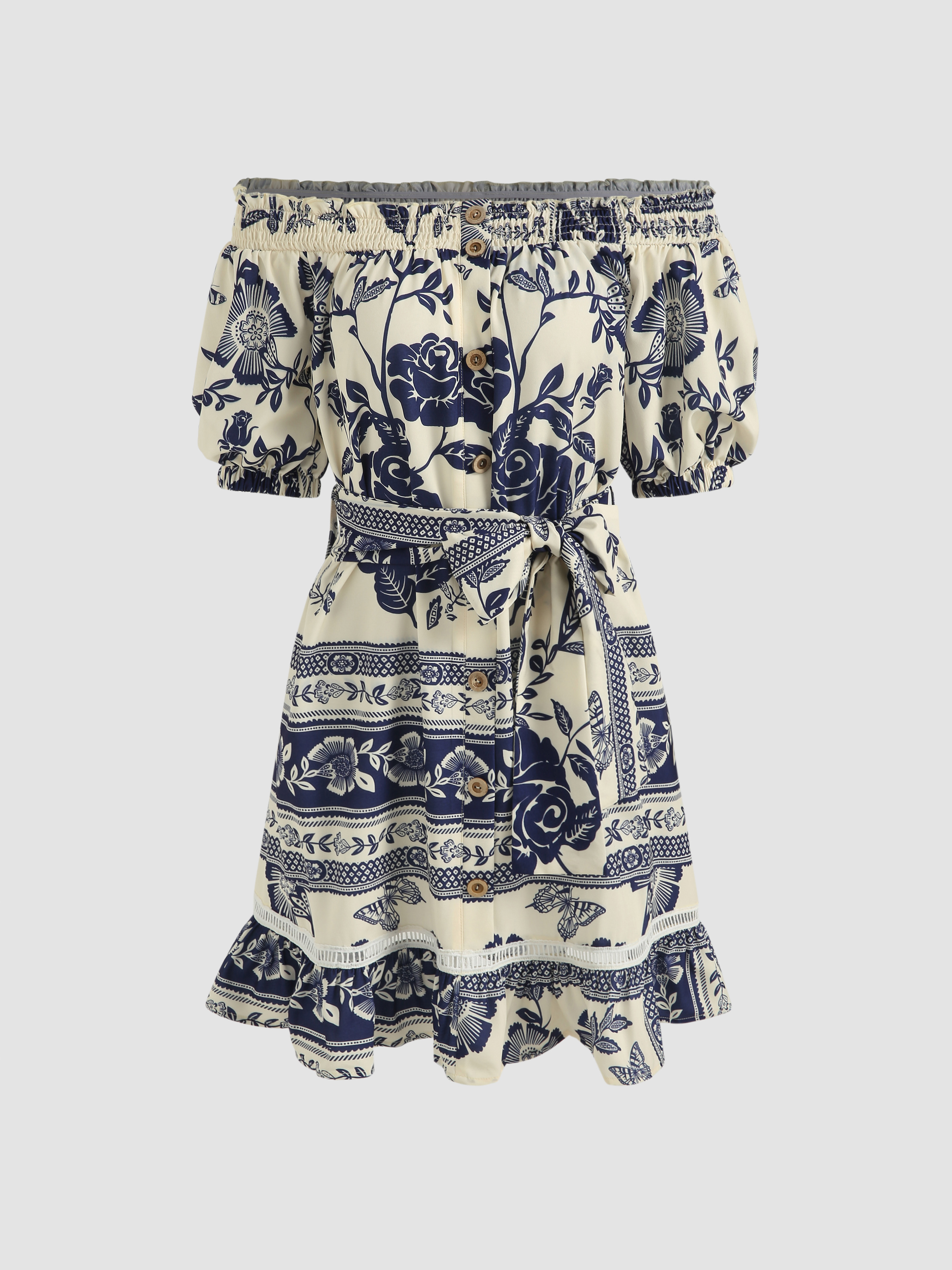 ★送料・関税込★INSTANTFUNK★22SS Floral-print mini dress★ Floral Print Off-Shoulder Mini Dress For Daily Casual Date
