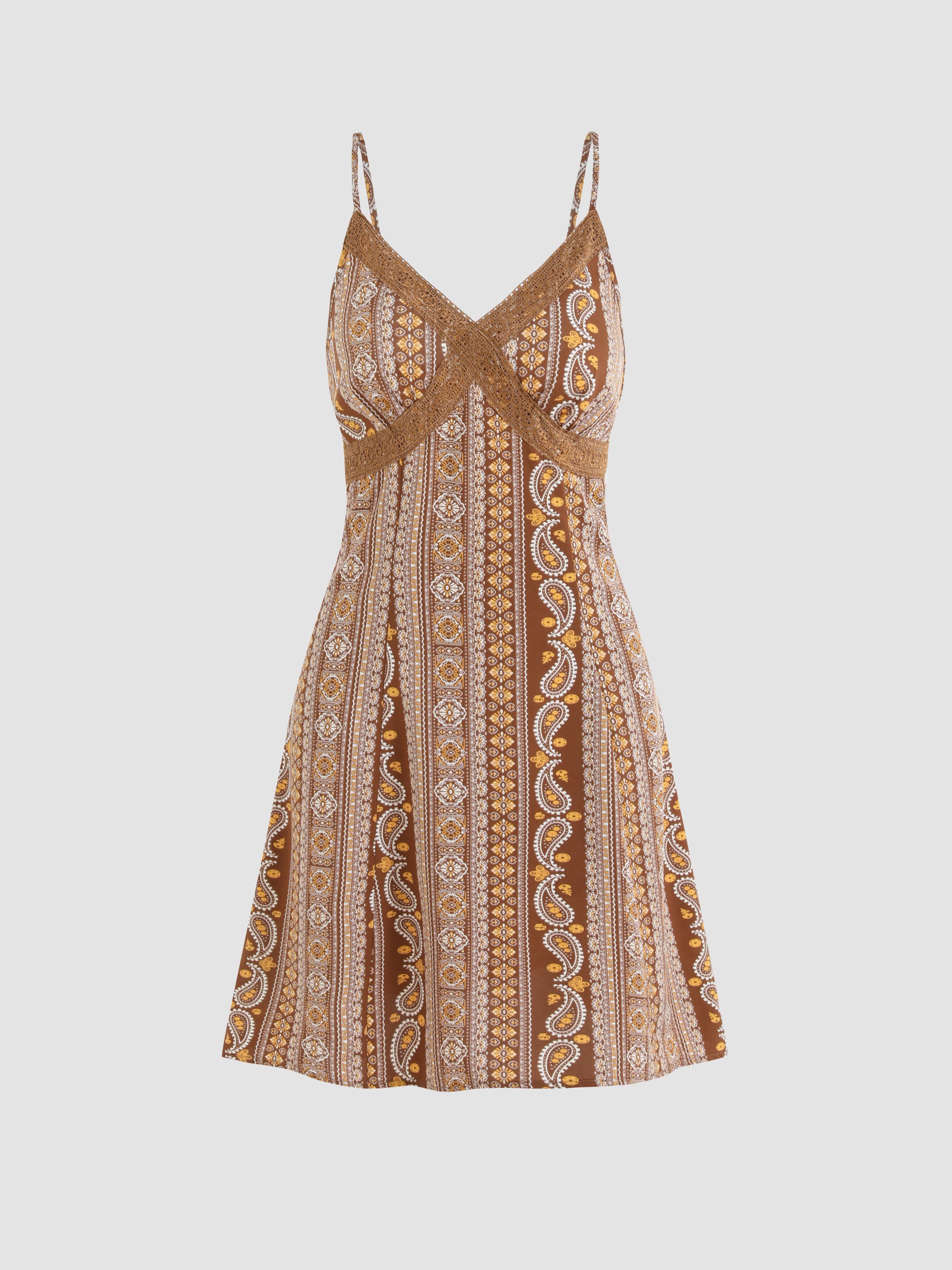 Lace Trim Paisley Mini Dress Cider