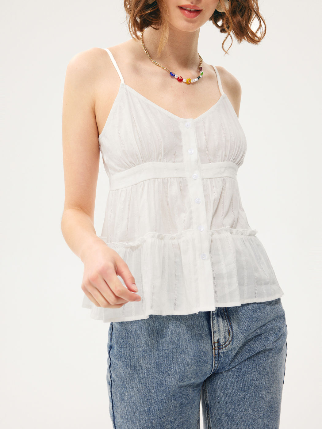 Solide Babydoll-Bluse mit Knöpfen