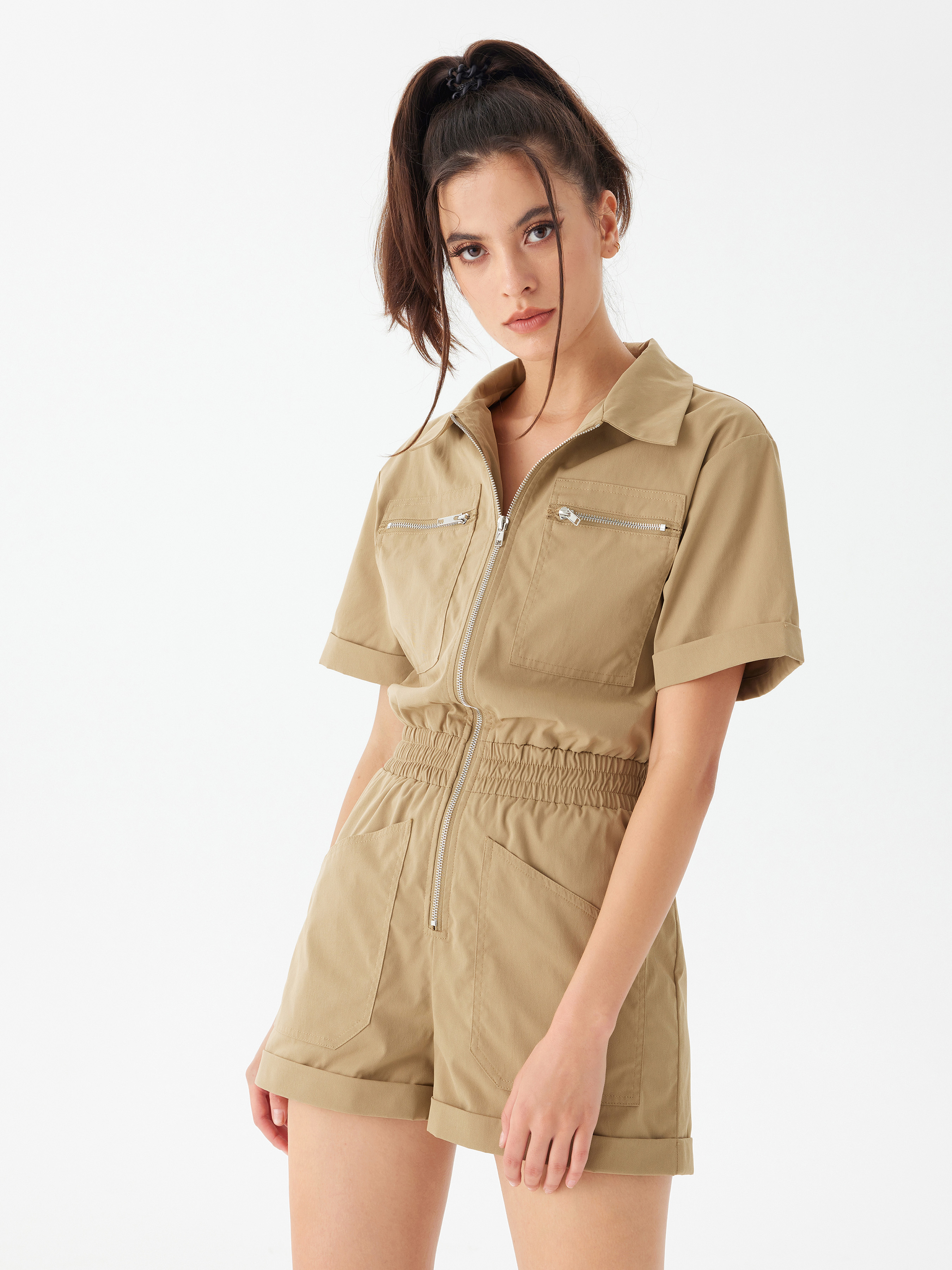 Solid Zipped Playsuit Cider