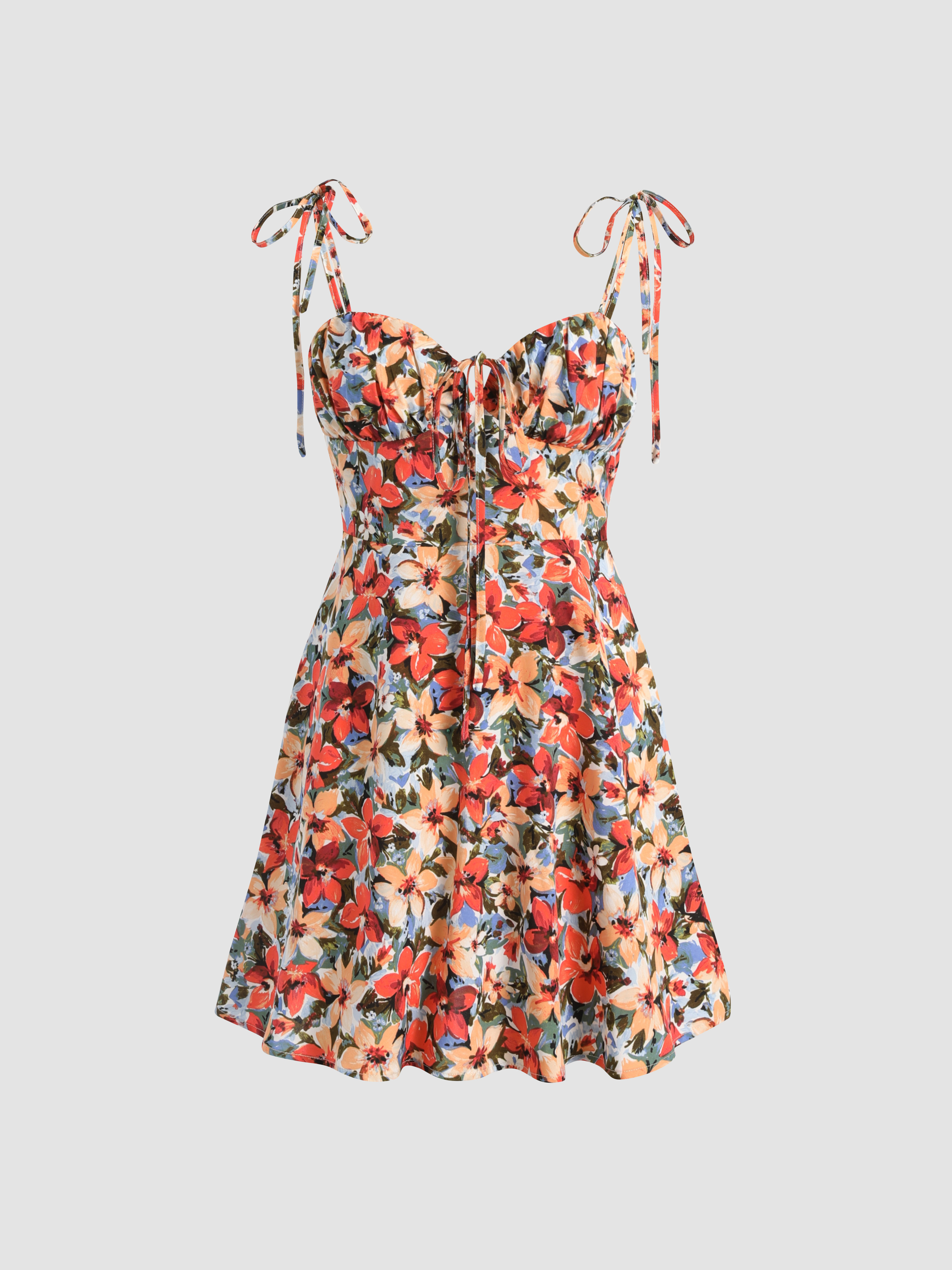 Floral Knotted Corset Mini Dress - Cider