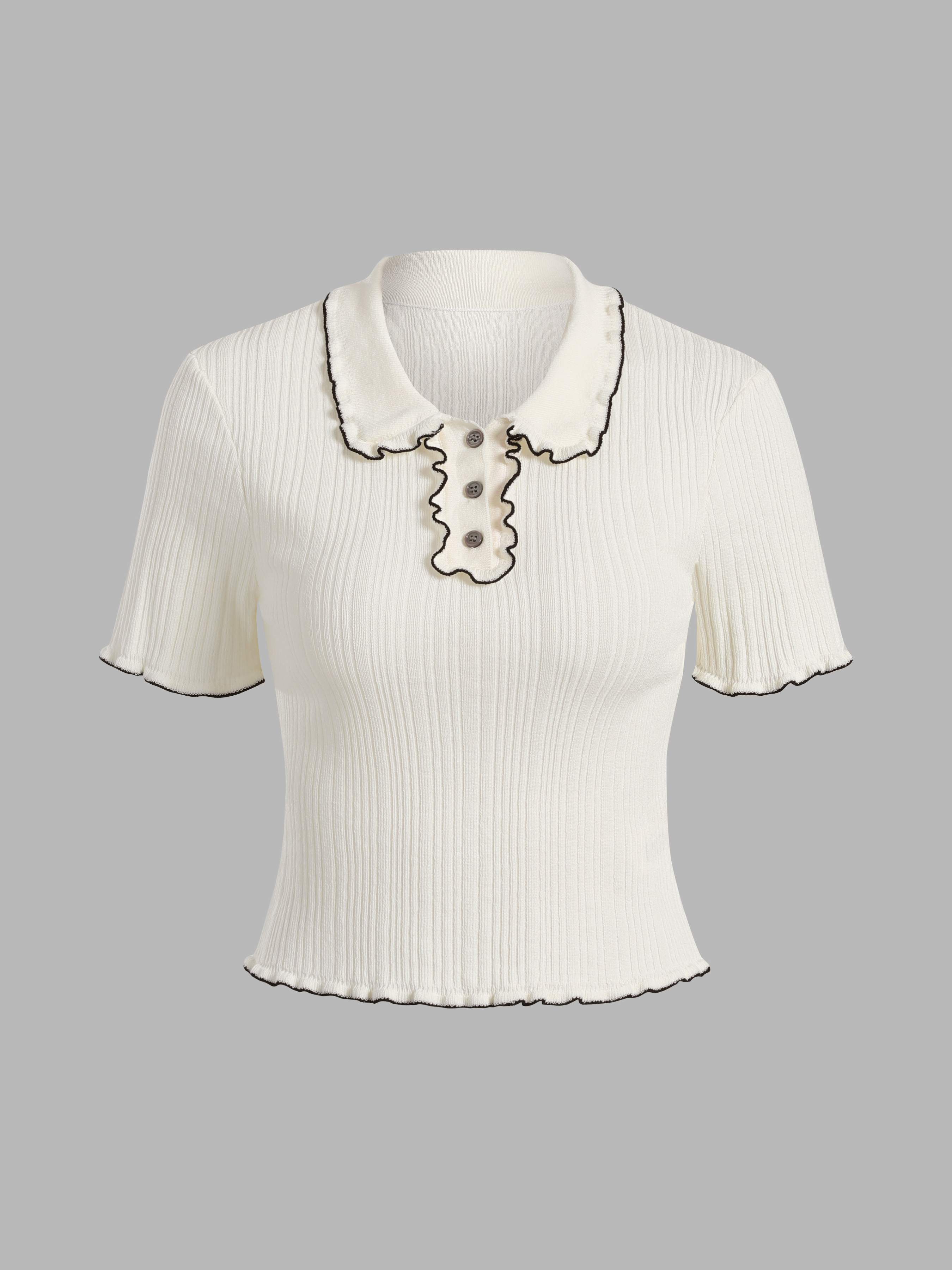 Knit Fabric Knit Contrasting Trim Polo Top For Daily Casual Date Vacation