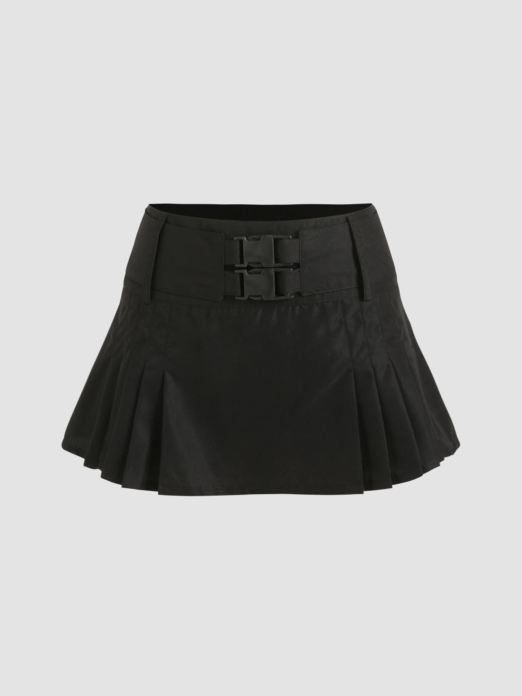 Solid Buckle Low Rise Pleated Skirt