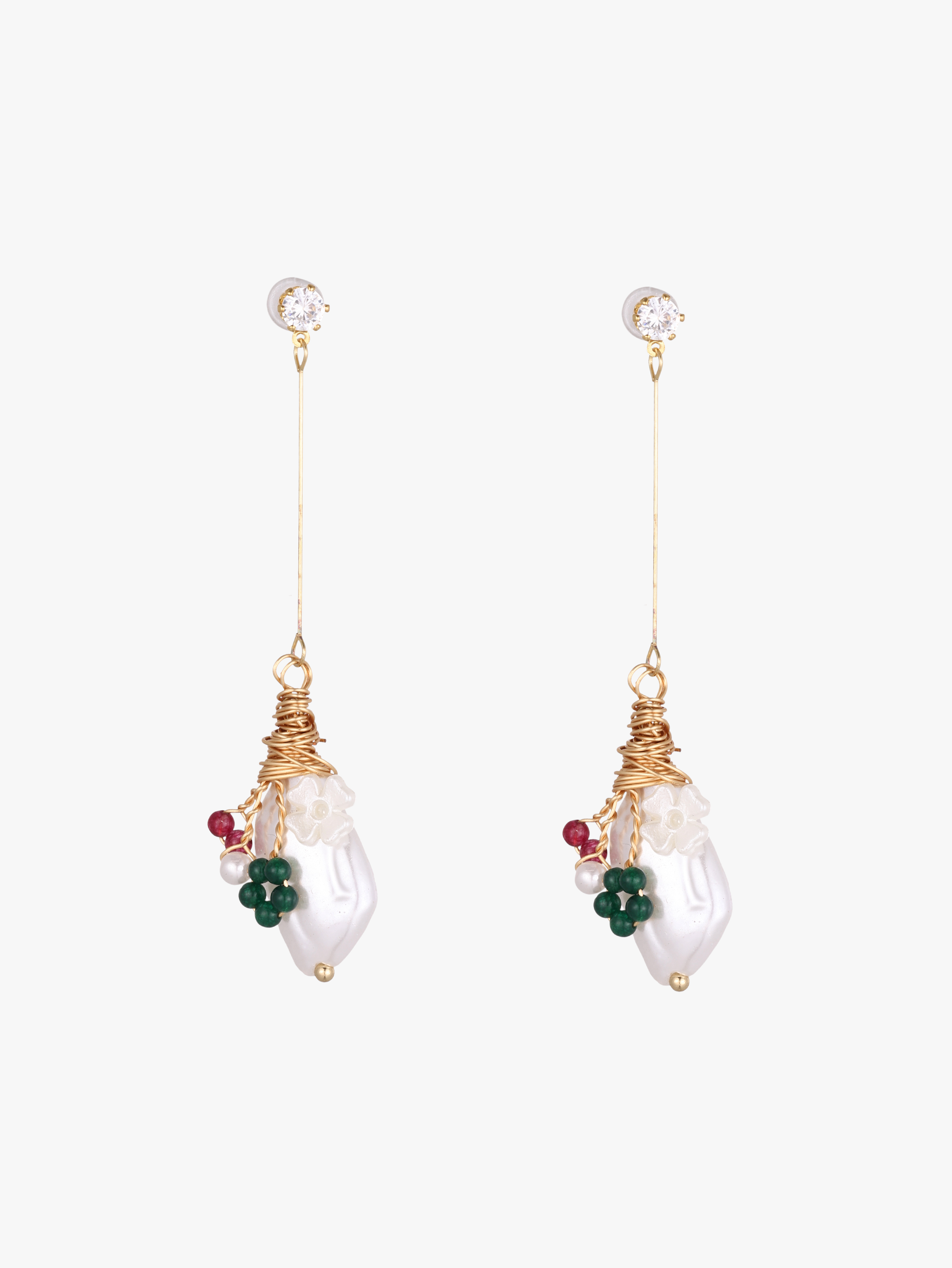 Flower & Faux Pearl Decor Drop Earrings Cider