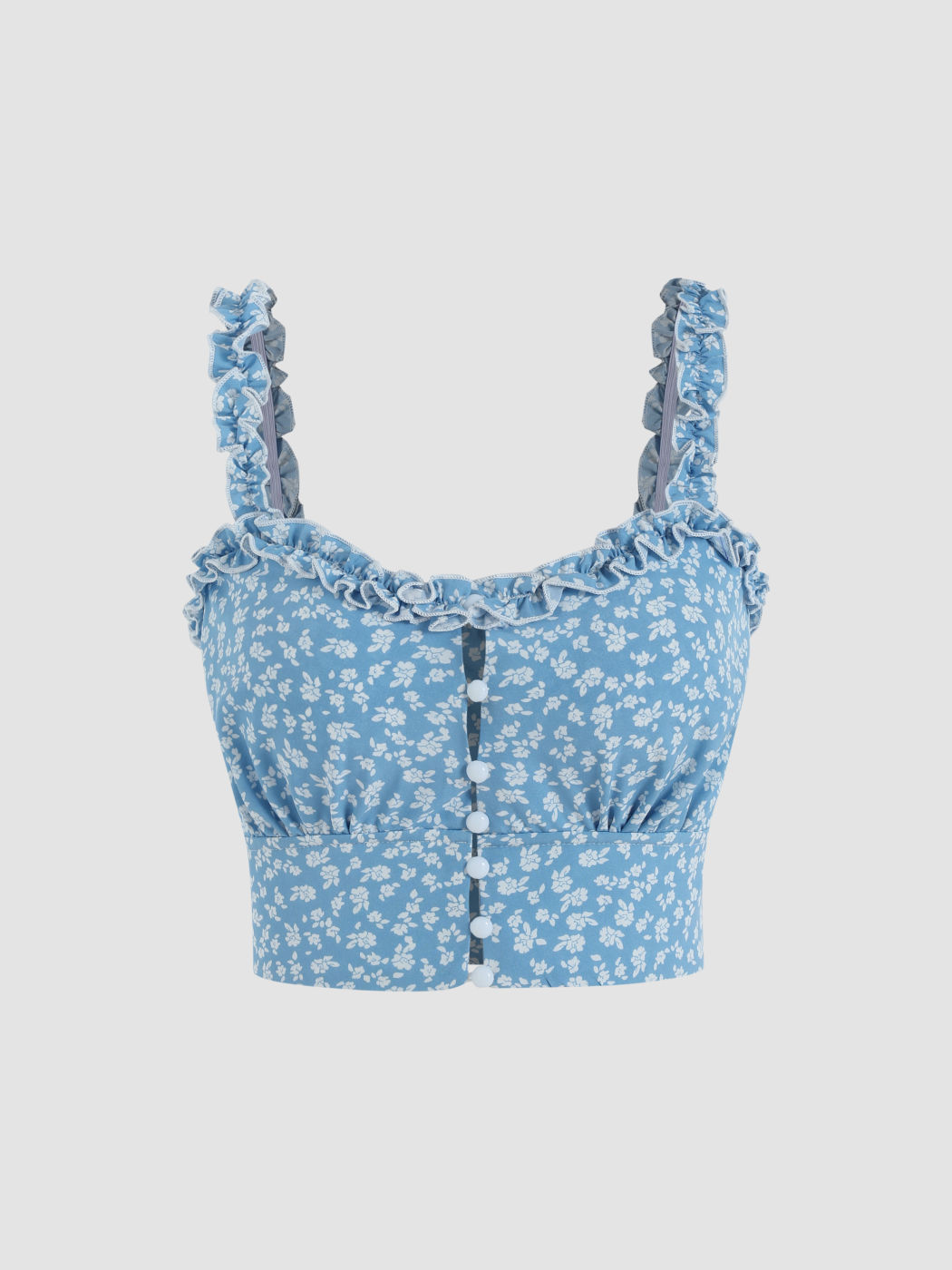 Ditsy Floral Ruffle Crop Tank Top