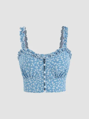  Ditsy Floral Ruffle Crop Tank Top Kurve & Plus