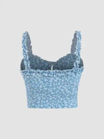  Ditsy Floral Ruffle Crop Tank Top Kurve & Plus