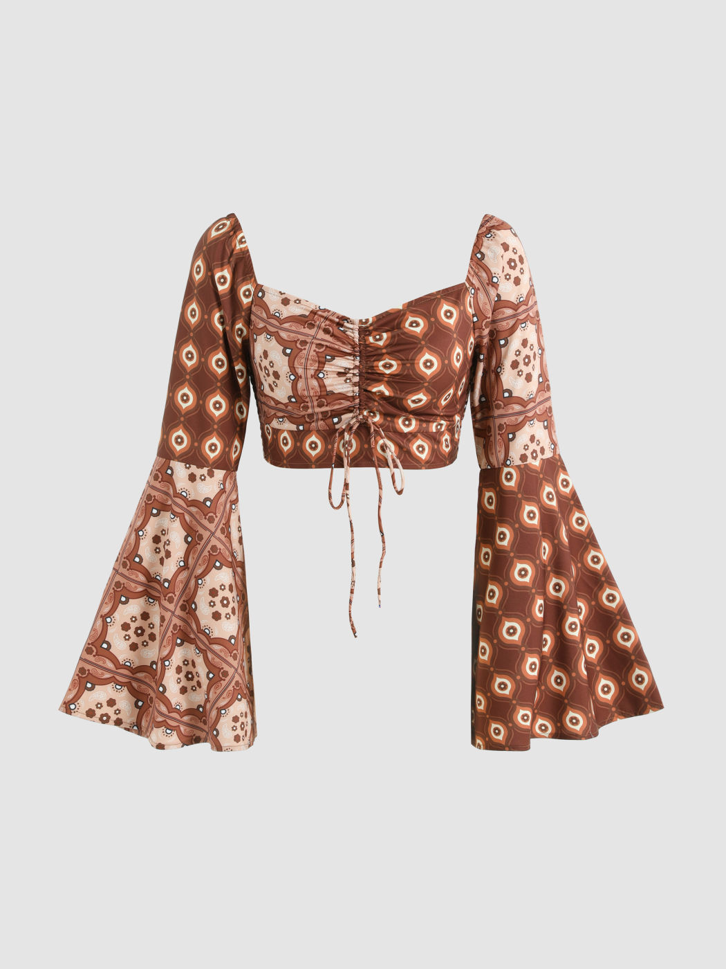 Boho Glockenärmel gerafftes Crop Top